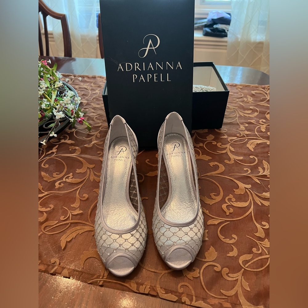Adriana Papell Jamie Silver Saba Mesh Heels